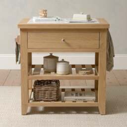 Inglesham Whitewash Oak Small Kitchen Island With White Marble Top - The Cotswold Company