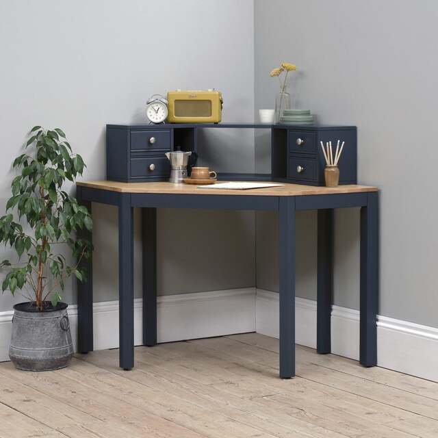 Chalford Inky Blue Corner Desk with Topper - The Cotswold Company - image 1