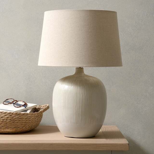 Greta Natural and Cream Textured Ceramic Table Lamp - Home Accessories - The Cotswold Company - image 1
