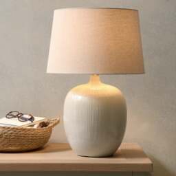 Greta Natural and Cream Textured Ceramic Table Lamp - Home Accessories - The Cotswold Company - thumbnail 3