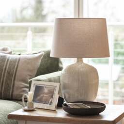 Greta Natural and Cream Textured Ceramic Table Lamp - Home Accessories - The Cotswold Company - thumbnail 4