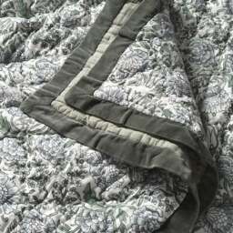 Velvet Trimmed Floral Extra Large Bedspread Green - Home Accessories - The Cotswold Company - thumbnail 1