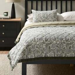 Velvet Trimmed Floral Extra Large Bedspread Green - Home Accessories - The Cotswold Company - thumbnail 2