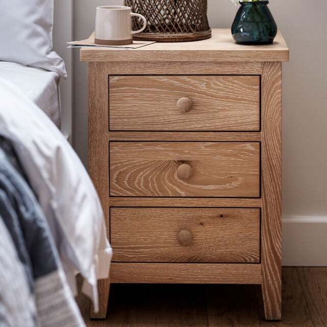 3 Drawer Bedside Table - Inglesham Whitewash Oak - The Cotswold Company - image 1