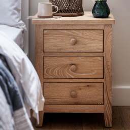 3 Drawer Bedside Table - Inglesham Whitewash Oak - The Cotswold Company
