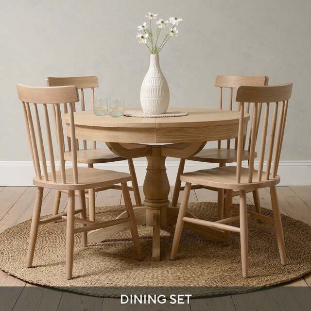 Round Dining Table and 4 Spindleback Chairs - Inglesham Whitewash Oak - The Cotswold Company - image 1