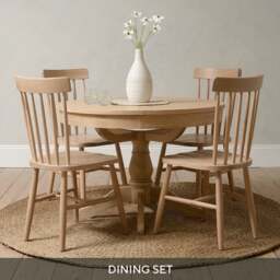 Round Dining Table and 4 Spindleback Chairs - Inglesham Whitewash Oak - The Cotswold Company