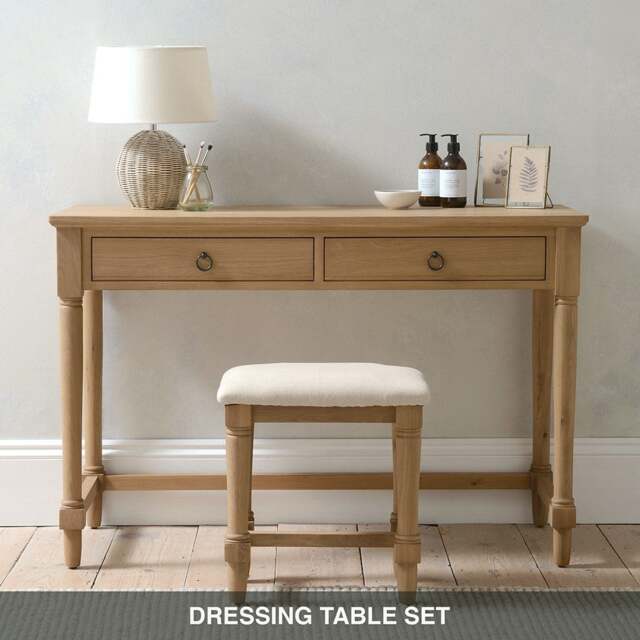 Elkstone Mellow Oak Console Dressing Table and Stool - The Cotswold Company - image 1