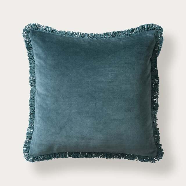 Cotton Velvet Fringed Cushion - Kingfisher - Home Accessories - The Cotswold Company - image 1