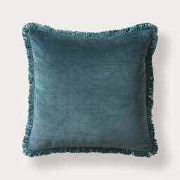 Cotton Velvet Fringed Cushion - Kingfisher - Home Accessories - The Cotswold Company - thumbnail 1
