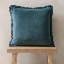 Cotton Velvet Fringed Cushion - Kingfisher - Home Accessories - The Cotswold Company - thumbnail 2