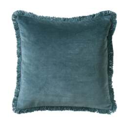 Cotton Velvet Fringed Cushion - Kingfisher - Home Accessories - The Cotswold Company - thumbnail 3
