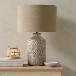 Atouk Textured Natural and Black Stoneware Table Lamp - Home Accessories - The Cotswold Company - thumbnail 2