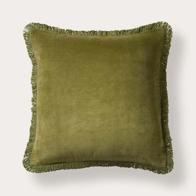 Cotton Velvet Fringed Cushion - Dark Olive - Home Accessories - The Cotswold Company - image 1