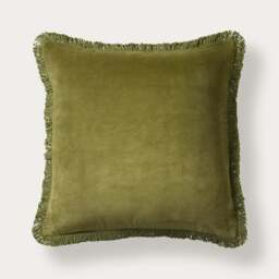 Cotton Velvet Fringed Cushion - Dark Olive - Home Accessories - The Cotswold Company - thumbnail 1