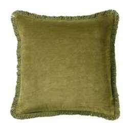 Cotton Velvet Fringed Cushion - Dark Olive - Home Accessories - The Cotswold Company - thumbnail 3