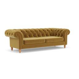 3 Seater Sofa - Mustard - Matt Velvet - Harris Chesterfield - The Cotswold Company