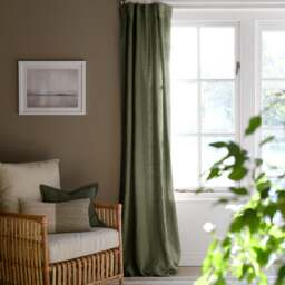 Curtain Pair - 135x182cm - Rowcroft Pure Linen Olive - The Cotswold Company - thumbnail 1