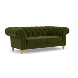 Large 2 Seater Sofa - Forest Green - Matt Velvet - Harris Chesterfield - The Cotswold Company - thumbnail 1