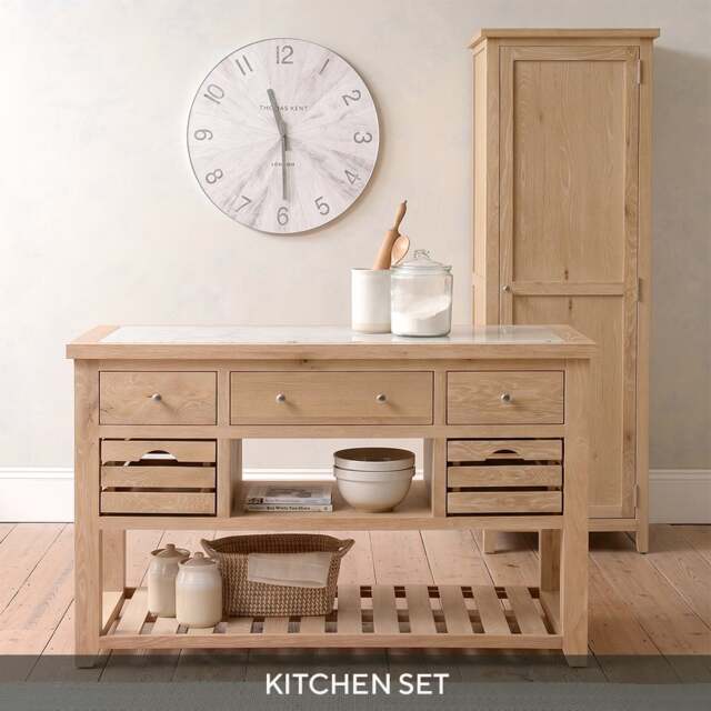 Inglesham Whitewash Oak Inglesham Whitewash Oak Kitchen Island and Shaker Cupboard Set - The Cotswold Company - image 1