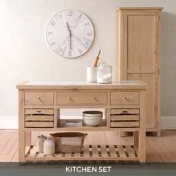 Inglesham Whitewash Oak Inglesham Whitewash Oak Kitchen Island and Shaker Cupboard Set - The Cotswold Company
