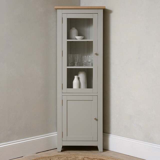 Corner Glass Display Cabinet - Chester Dove Grey - The Cotswold Company - image 1