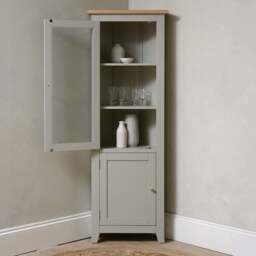 Corner Glass Display Cabinet - Chester Dove Grey - The Cotswold Company - thumbnail 2