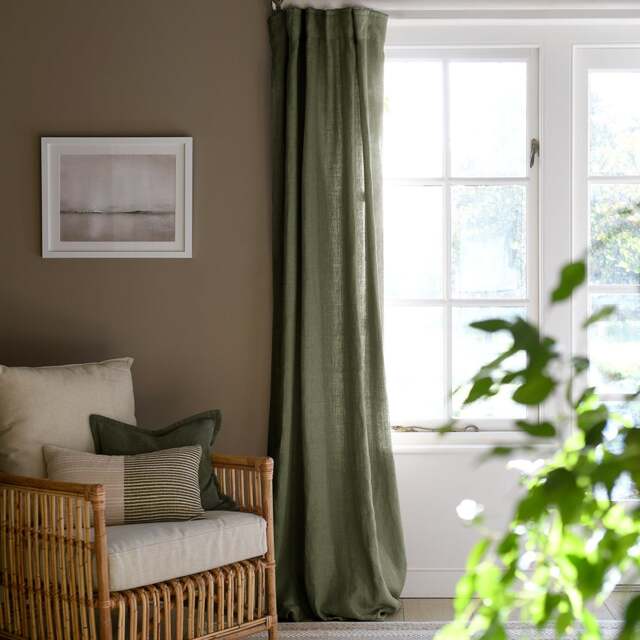 Curtain Pair 135x137cm - Rowcroft Pure Linen Olive - The Cotswold Company - image 1