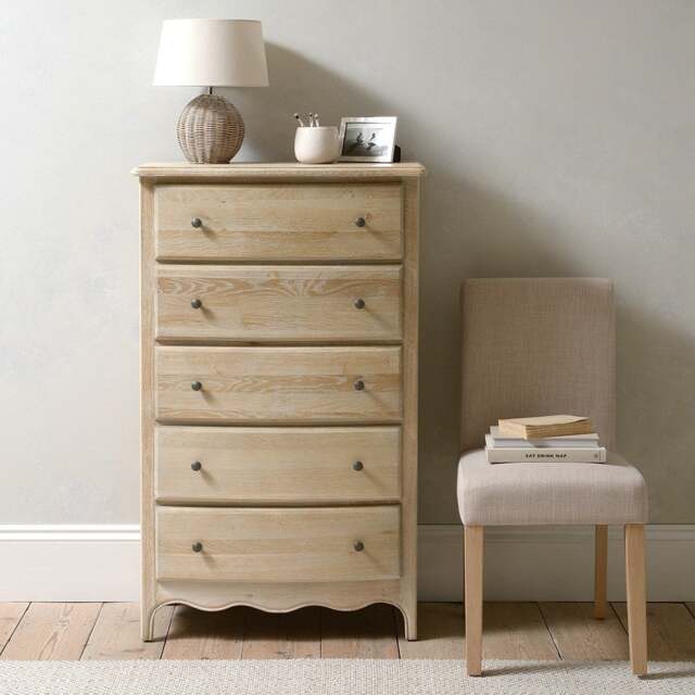 Camille Limewash Oak Tall 5 Drawer Chest - The Cotswold Company - image 1