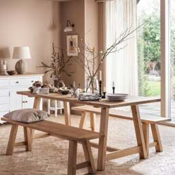 Inglesham Whitewash Oak 6 Seater Trestle Dining Table - The Cotswold Company