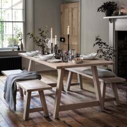 Inglesham Whitewash Oak 3 Seater Trestle Bench - The Cotswold Company - thumbnail 3