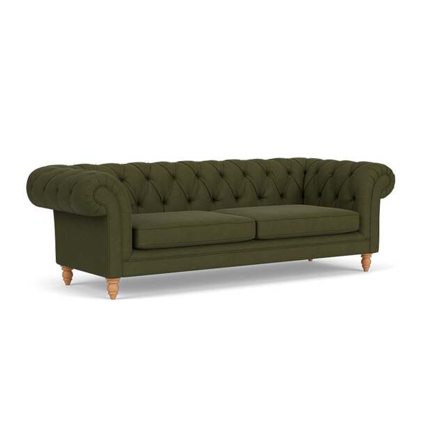 3 Seater Sofa - Forest Green - House Linen Mix - Harris Chesterfield - The Cotswold Company - image 1