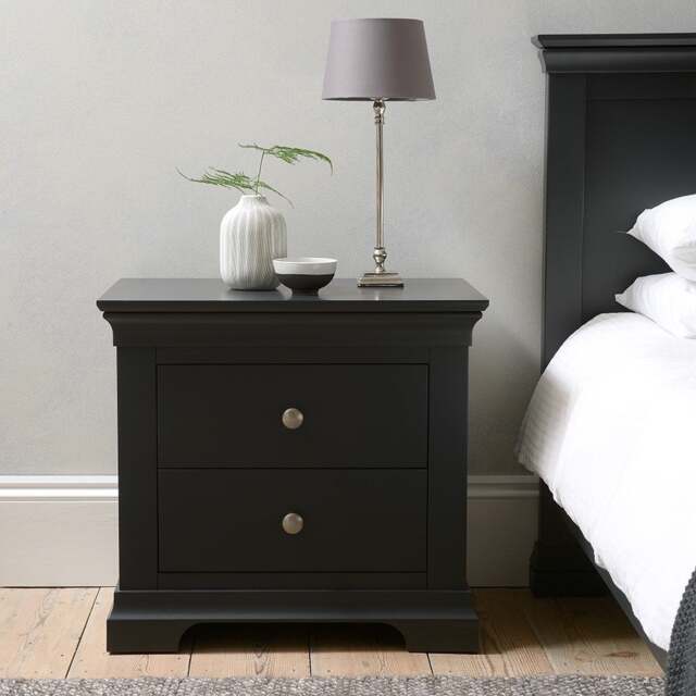 Chantilly Dusky Black Large 2 Drawer Bedside Table - The Cotswold Company - image 1