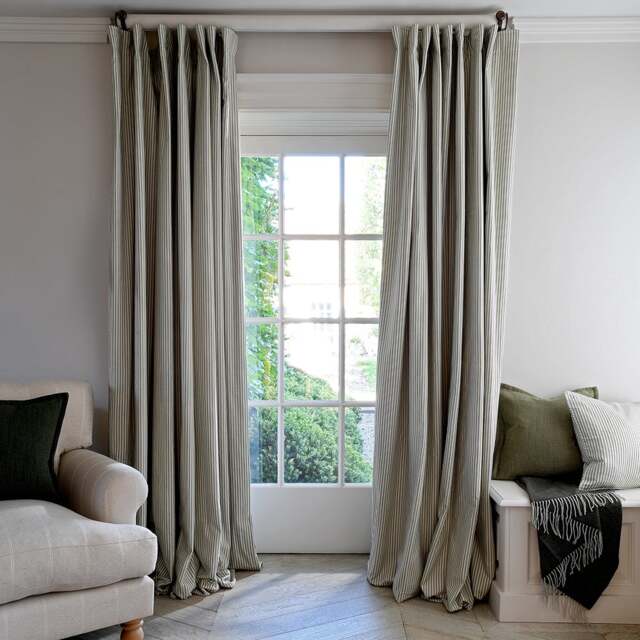 Curtain Pair - 167x137cm - Lansdown Ticking Stripe Apple Green - The Cotswold Company - image 1