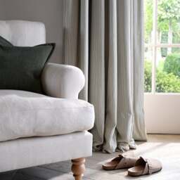 Curtain Pair - 167x137cm - Lansdown Ticking Stripe Apple Green - The Cotswold Company - thumbnail 2