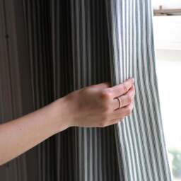 Curtain Pair - 228x182cm - Lansdown Ticking Stripe Ink - The Cotswold Company - thumbnail 2