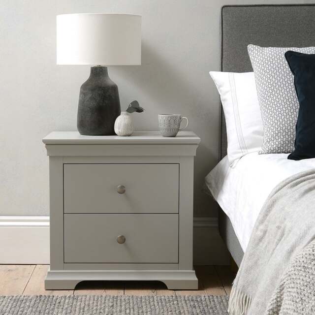 Chantilly Pebble Grey Large 2 Drawer Bedside Table - The Cotswold Company - image 1