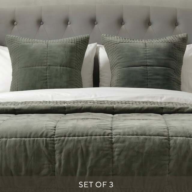 Luxury Cotton Velvet Fern Green Cushion and Bedspread Bundle - Home Accessories - The Cotswold Company - image 1