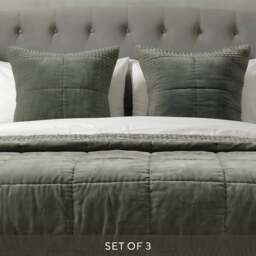 Luxury Cotton Velvet Fern Green Cushion and Bedspread Bundle - Home Accessories - The Cotswold Company