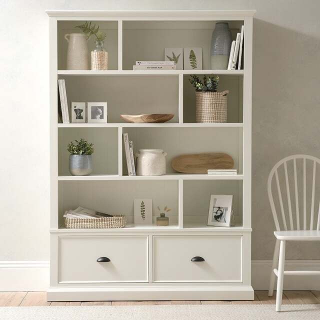 Stow Warm White Large Bookcase with Drawers - The Cotswold Company - image 1
