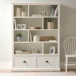 Stow Warm White Large Bookcase with Drawers - The Cotswold Company