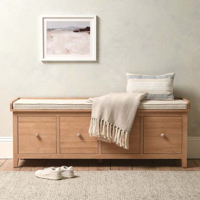 4 Drawer Shoe Bench - Inglesham Whitewash Oak - The Cotswold Company - image 1