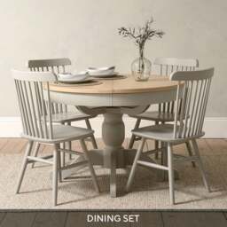 Round Extending Dining Table and 4 Spindleback Chairs - Chester Dove Grey - The Cotswold Company