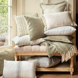 Cecil Cotton Green Striped Cushion - Home Accessories - The Cotswold Company - thumbnail 3