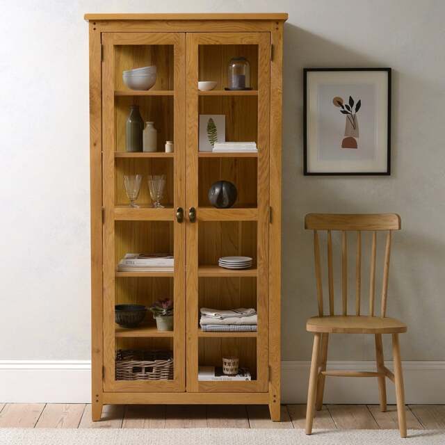 Glass Display Cabinet - Oakland Rustic Oak - The Cotswold Company - image 1