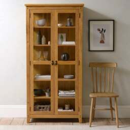Glass Display Cabinet - Oakland Rustic Oak - The Cotswold Company