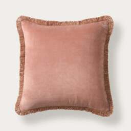Cotton Velvet Fringed Cushion - Rose - Home Accessories - The Cotswold Company - thumbnail 1