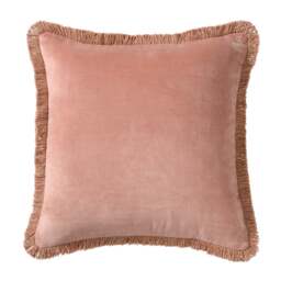Cotton Velvet Fringed Cushion - Rose - Home Accessories - The Cotswold Company - thumbnail 3