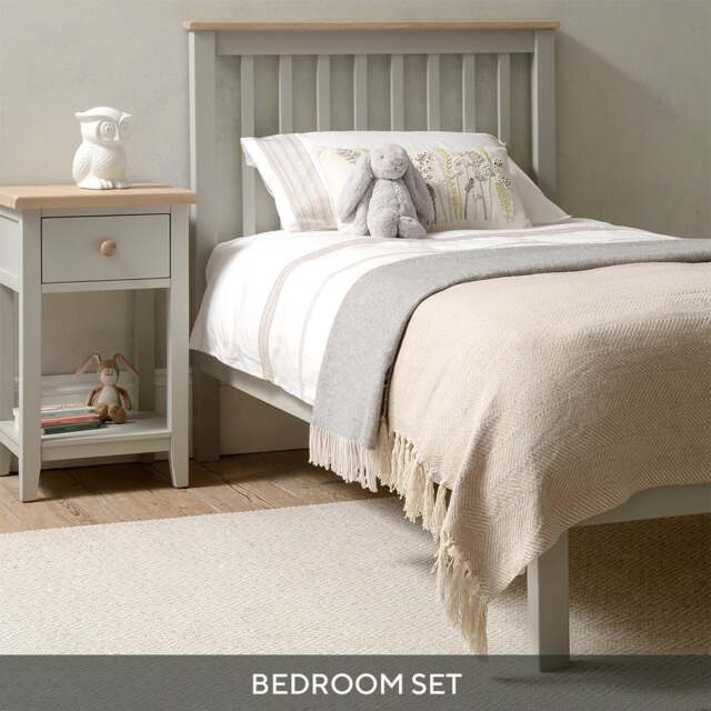 Single Bed, Mattress and Bedside Table Childrens Bedroom Set - Chester Dove Grey - The Cotswold Company - image 1