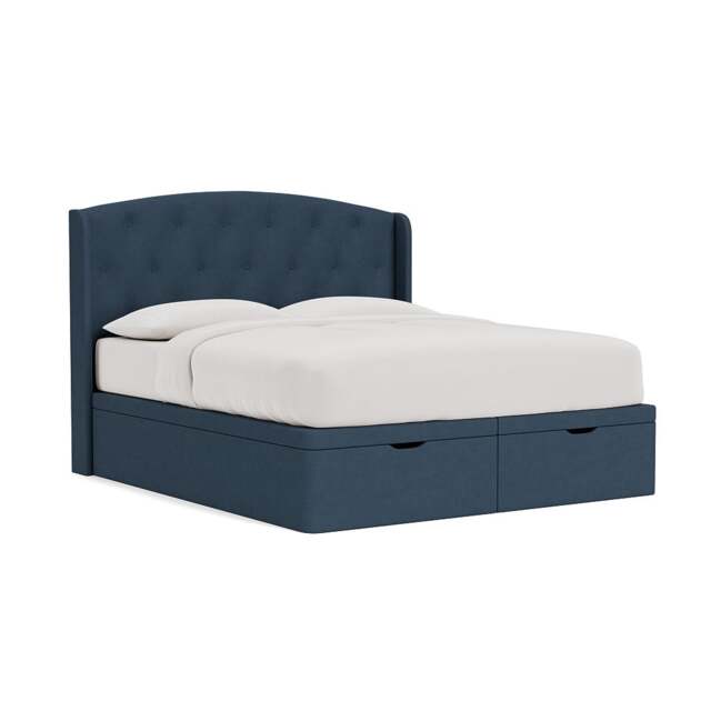 Super King Ottoman Storage Bed - Indigo - House Linen Mix - Gilmore - The Cotswold Company - image 1